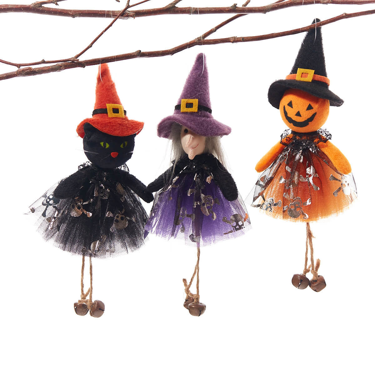 Halloween Hanging Pumpkin Cat & Witch