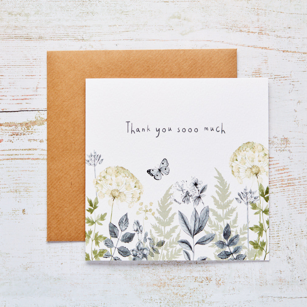Thank You So Much Card - Flowers & Butterflies