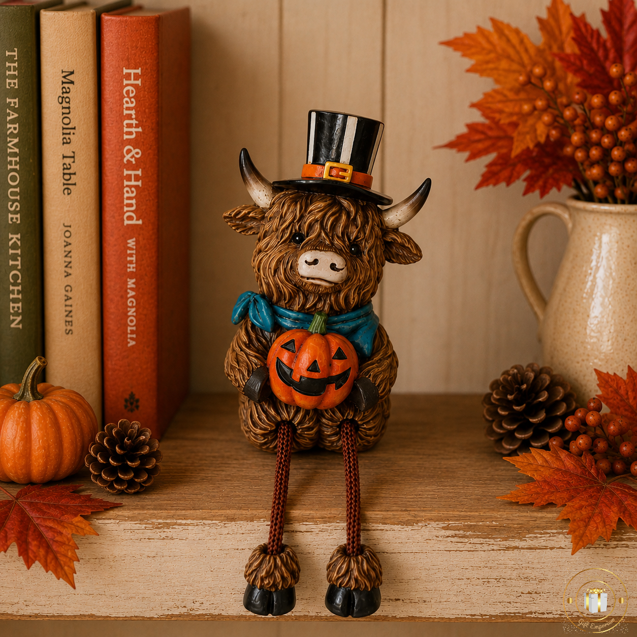 Halloween Highland Cow Shelf Sitters - Cat or Pumpkin