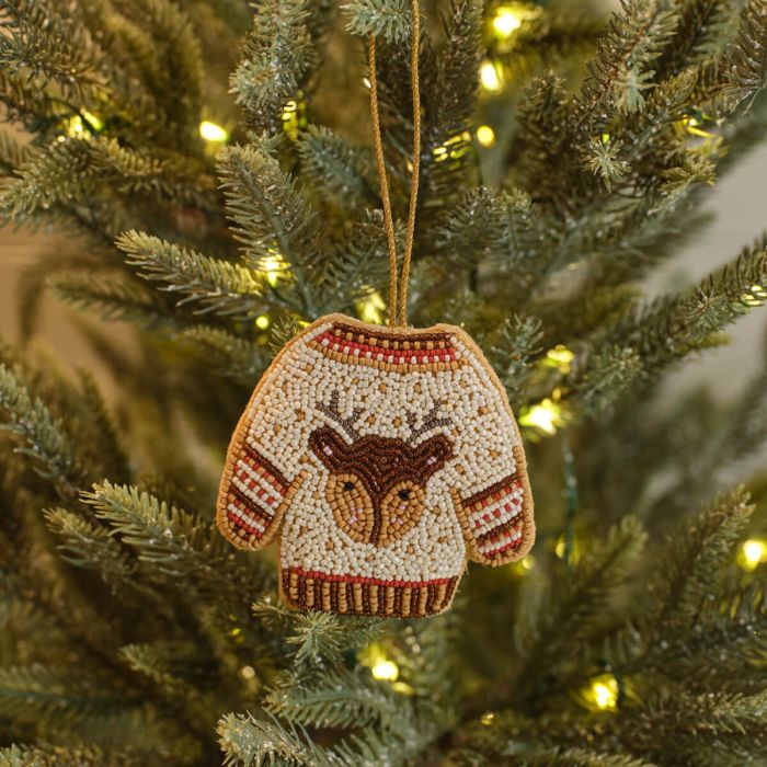 Reindeer Jumper Hand Beaded Fabric Christmas Hanger