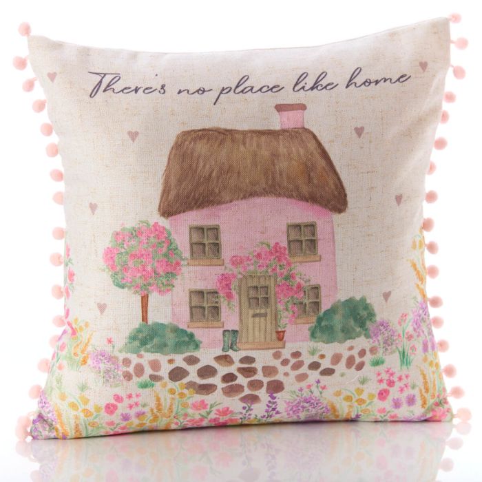 There's No Place Like Home Cottage Garden Cushion With Pom Poms