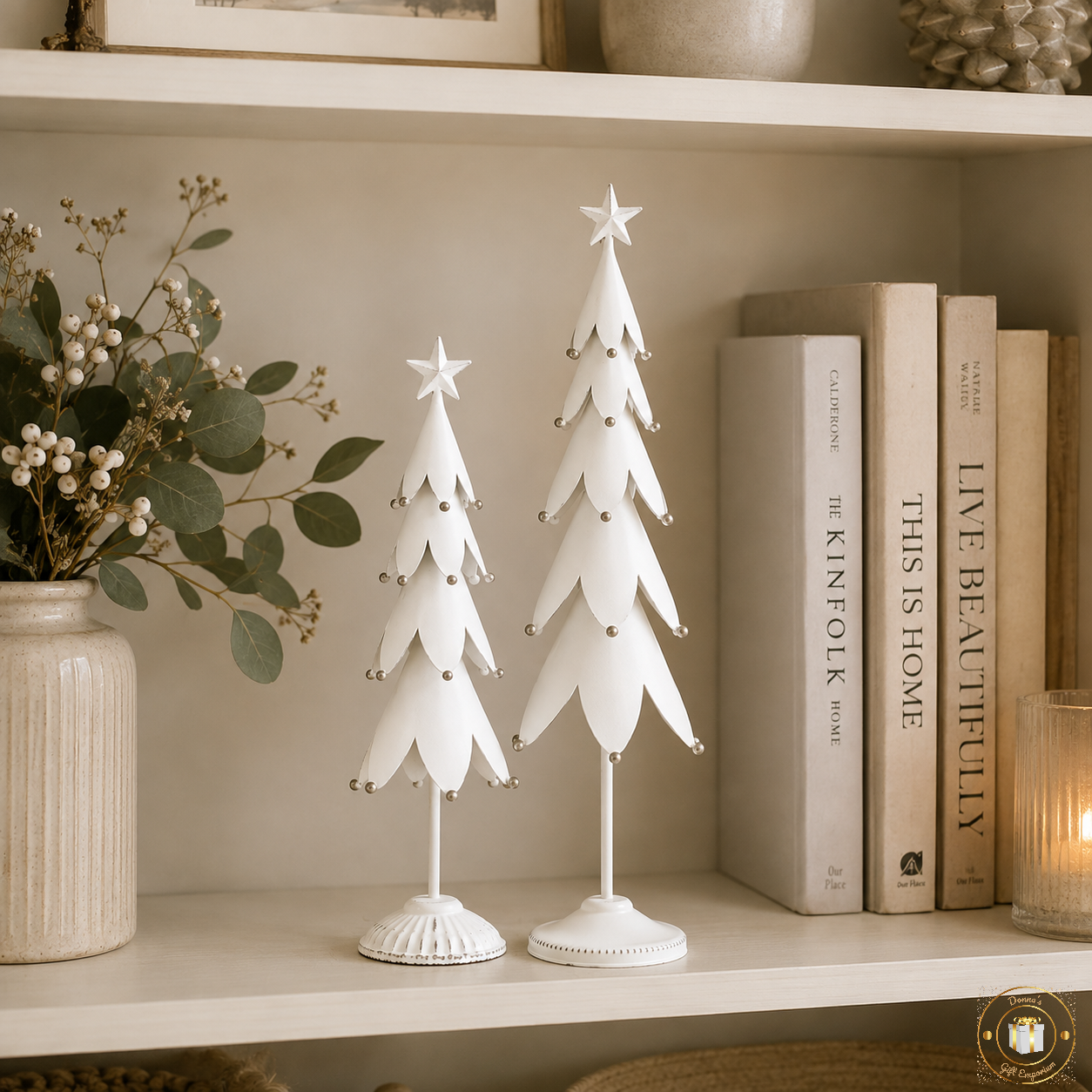 White Metal Christmas Trees - pair