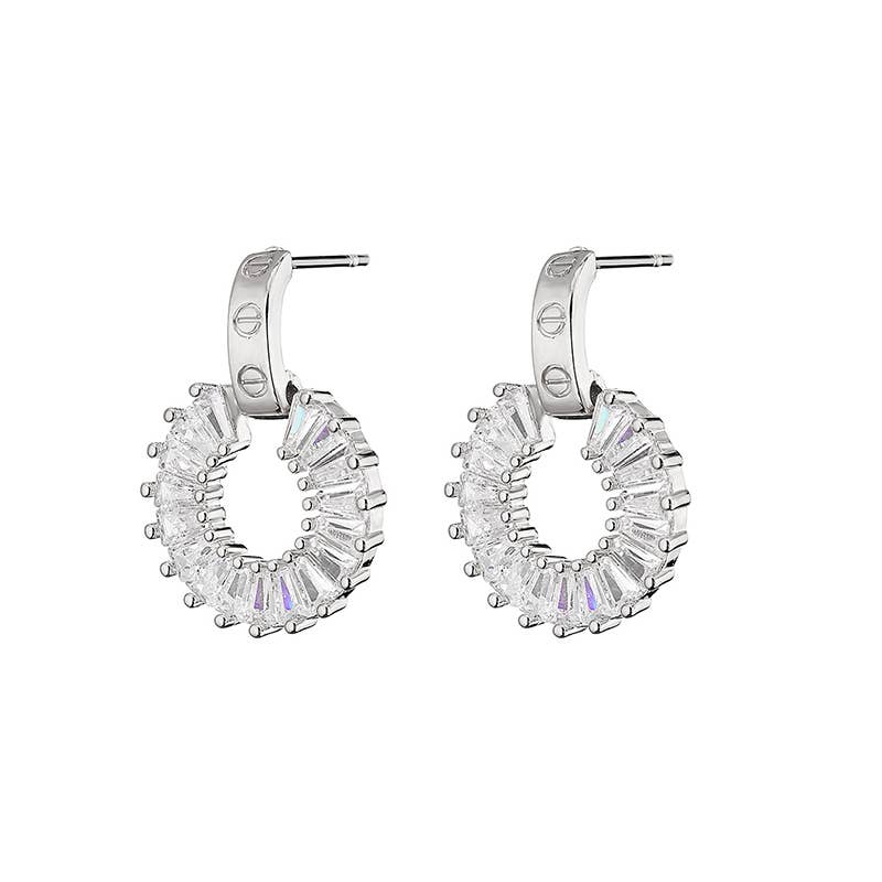 Cubic Zirconia Circle Drop Earring in Silver