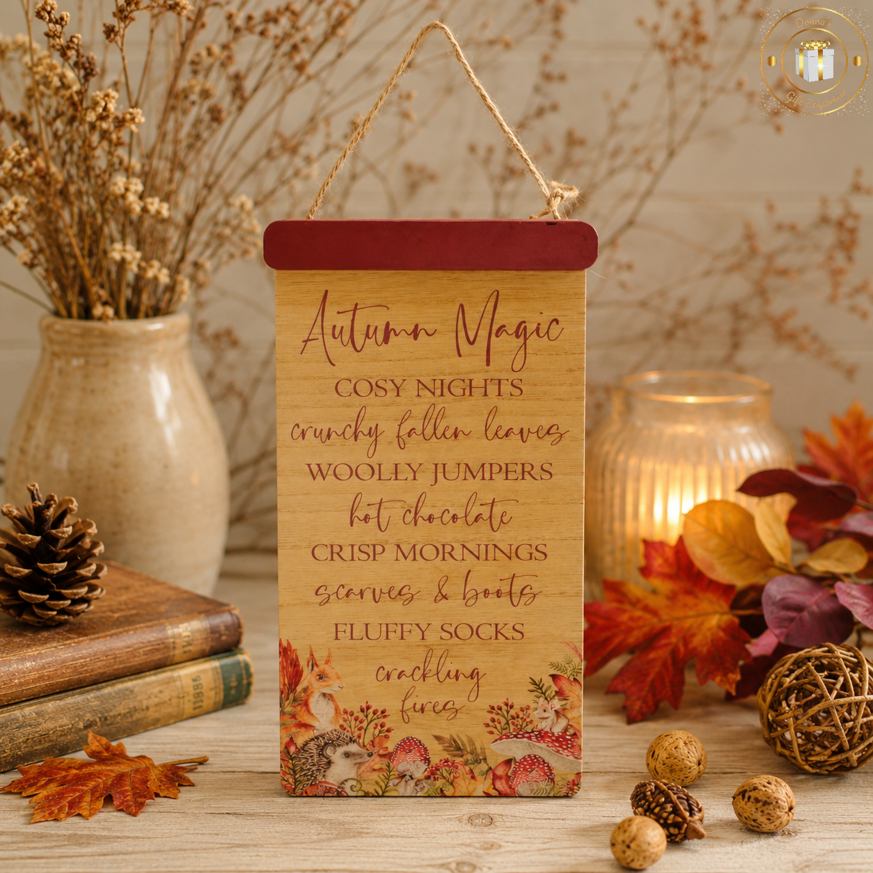 Autumn Woodland Animals Hanging Sign