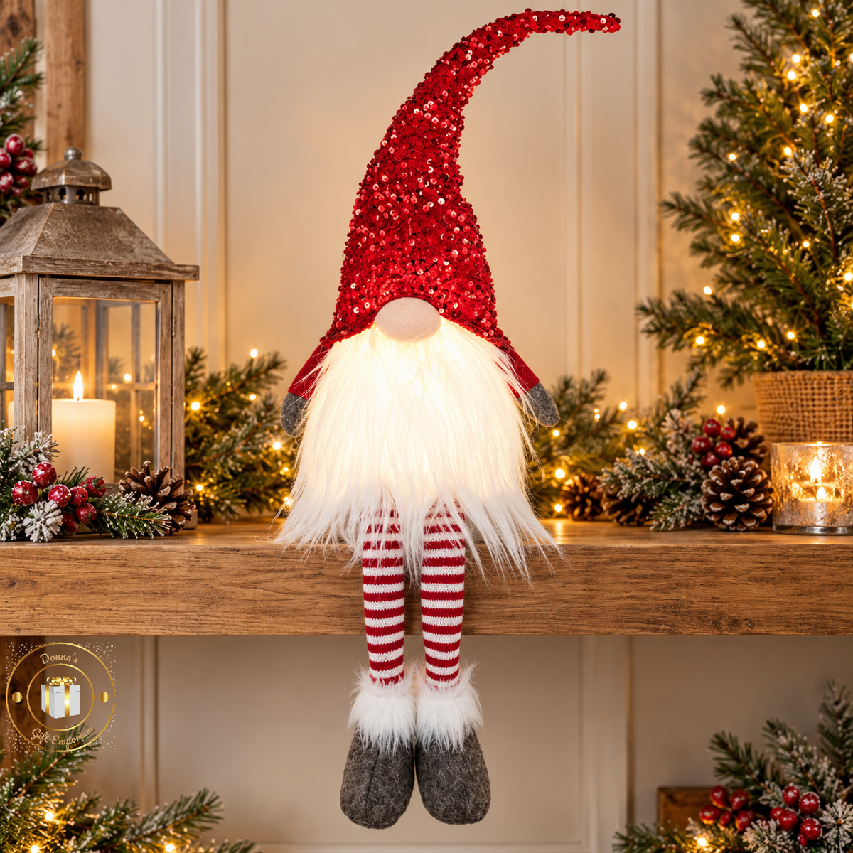 Red Sequin LED Gonk - Shelf Sitter