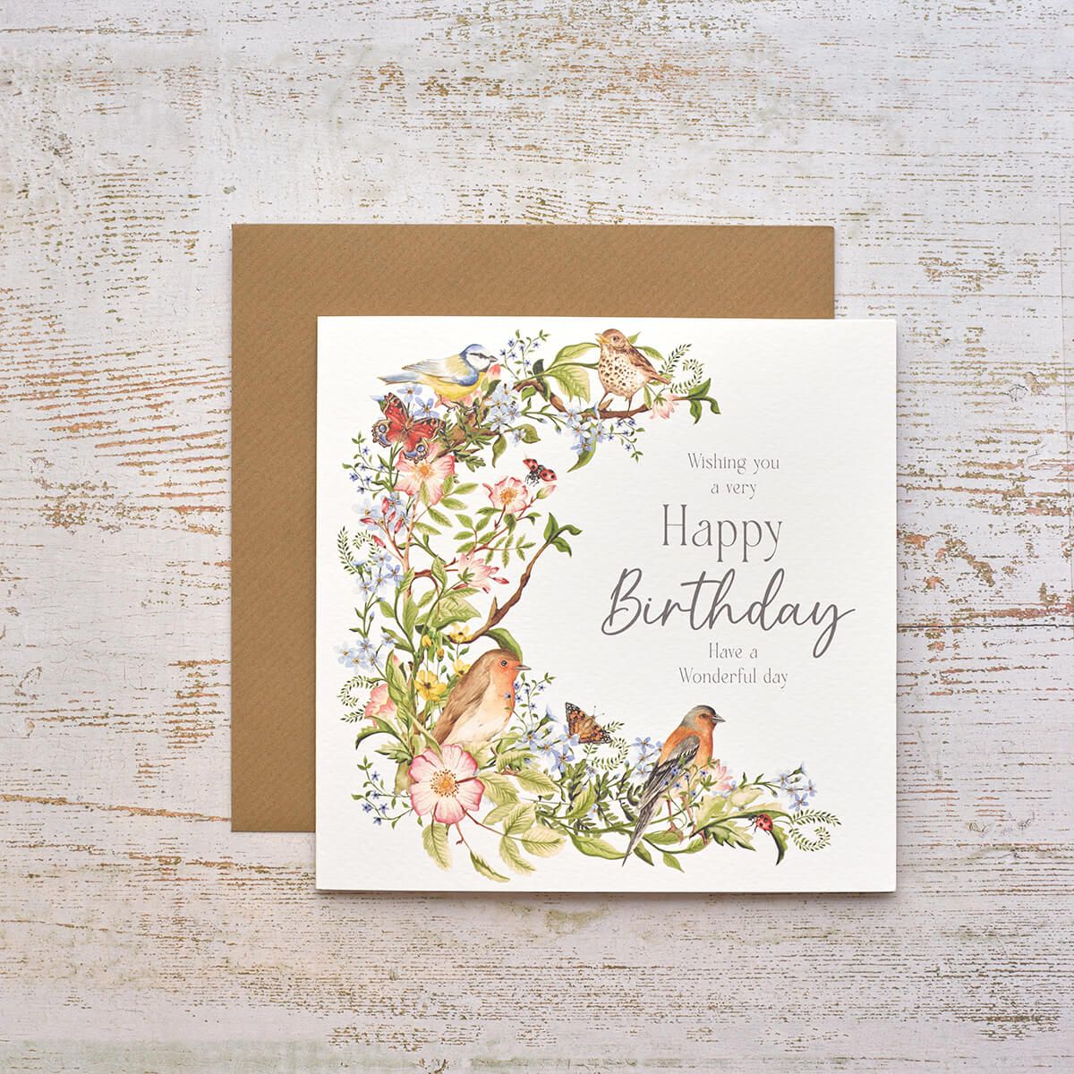 Happy Birthday Card Garden Birds