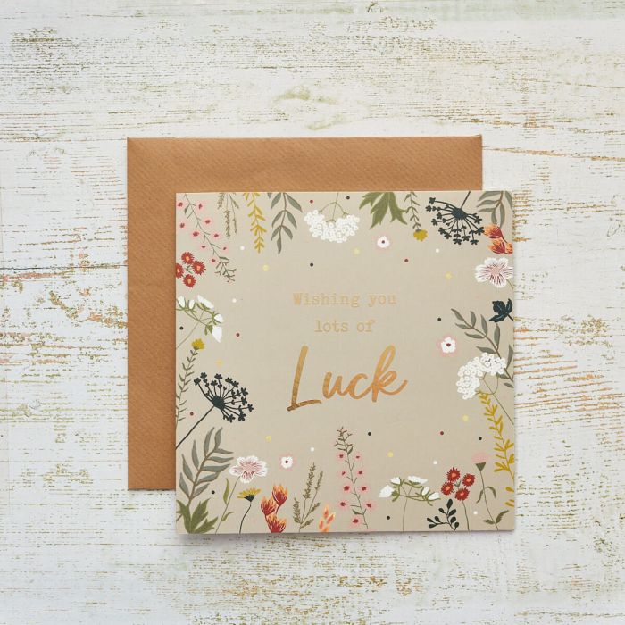 Good Luck Gold Foil Floral Cow Parsley Card