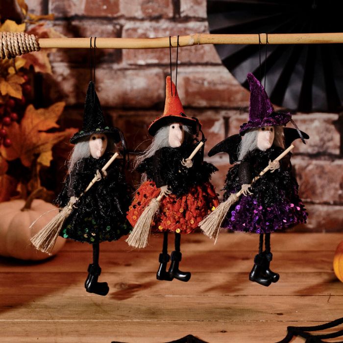 Spooktacular Halloween Sequin Hanging Witches