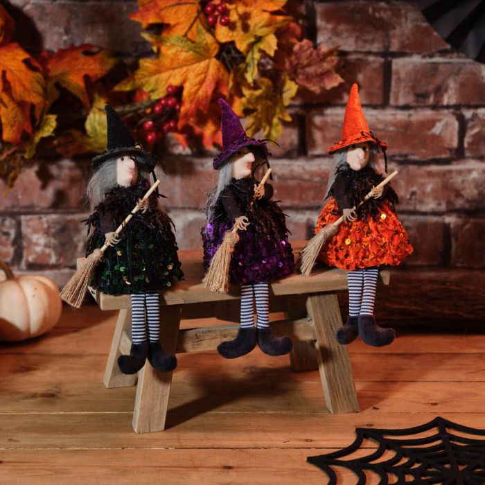 Spooktacular Halloween Sequin Shelf Sitting Witches