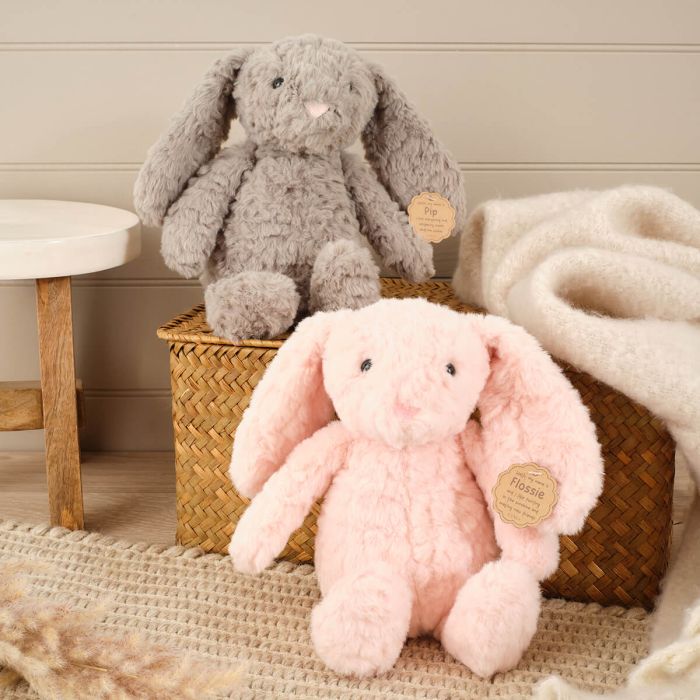 Pip & Flossie Grey & Pink Soft Plush Bunny Rabbit Toys