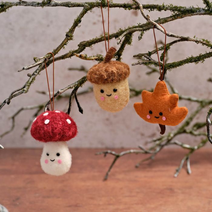 Autumnal Textile Acorn Leaf & Mushroom Hangers *** PRE-ORDER ***