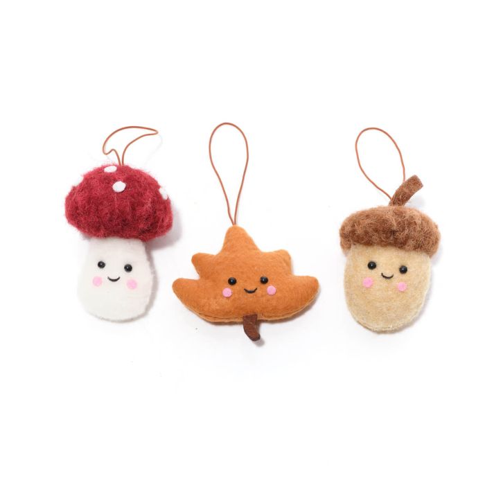Autumnal Textile Acorn Leaf & Mushroom Hangers *** PRE-ORDER ***