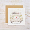 Just Married Card Car Flowers