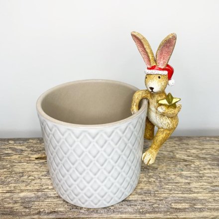 Christmas Plant Pot Santa Bunny With Star