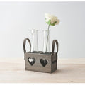 Grey Wooden Heart Tray With Bud Vases