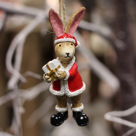 Christmas Hanging Santa Rabbit With Present .