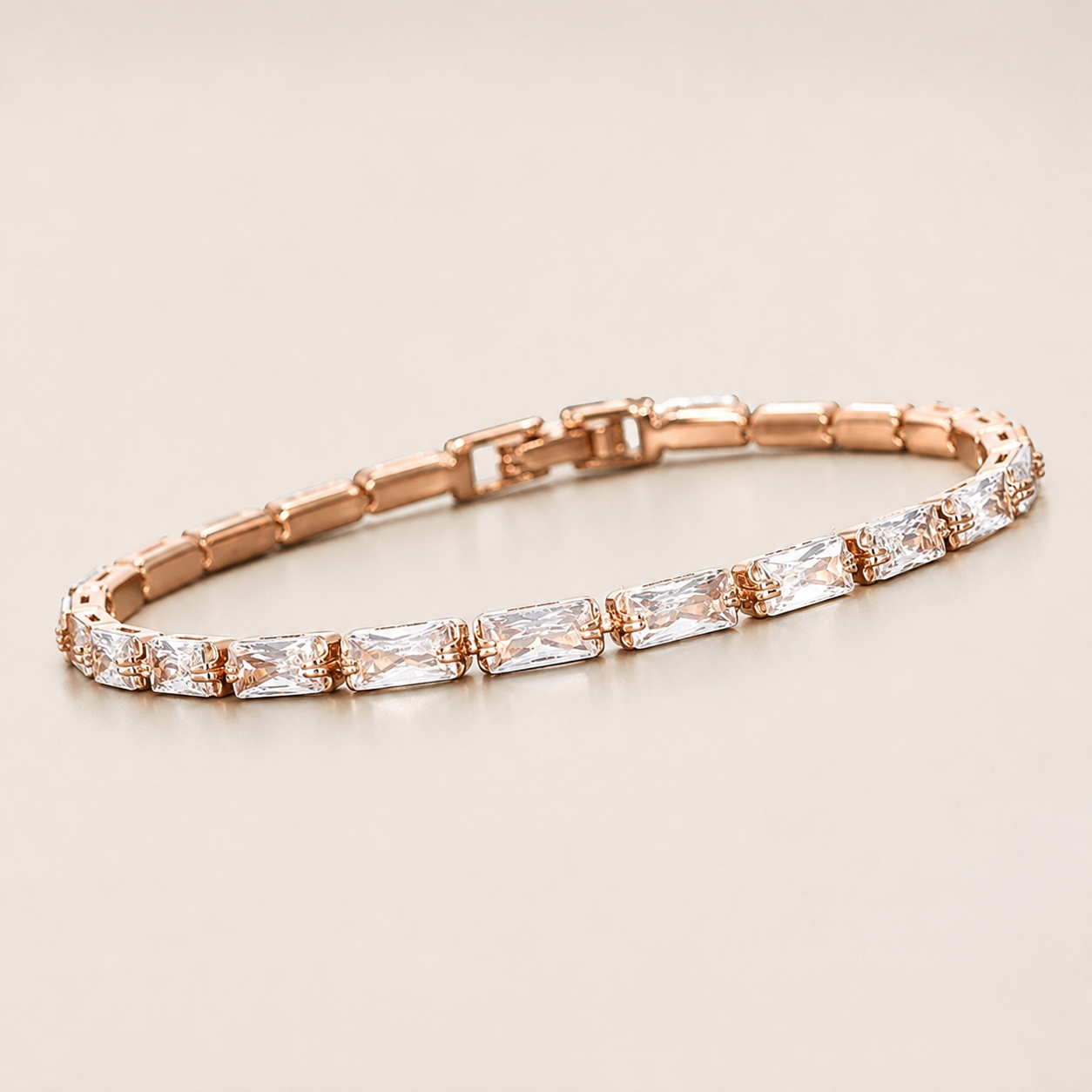 All That Bling Baguette Rose Gold Plated Tennis Bracelet