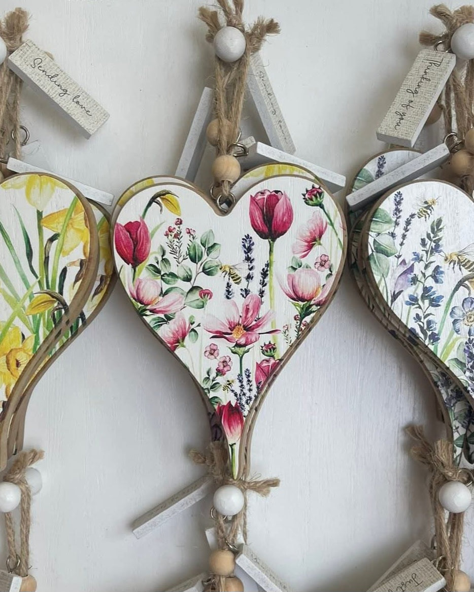 Wooden Hanging Message Hearts - Thinking Of You,  Lots Of Love, You're The Best, Just For You, Sending Love