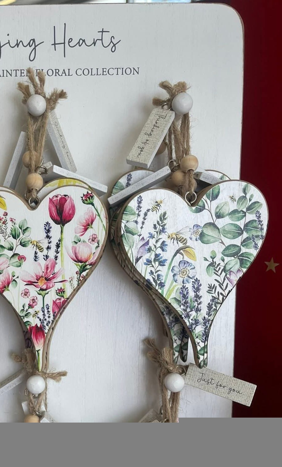 Wooden Hanging Message Hearts - Thinking Of You,  Lots Of Love, You're The Best, Just For You, Sending Love
