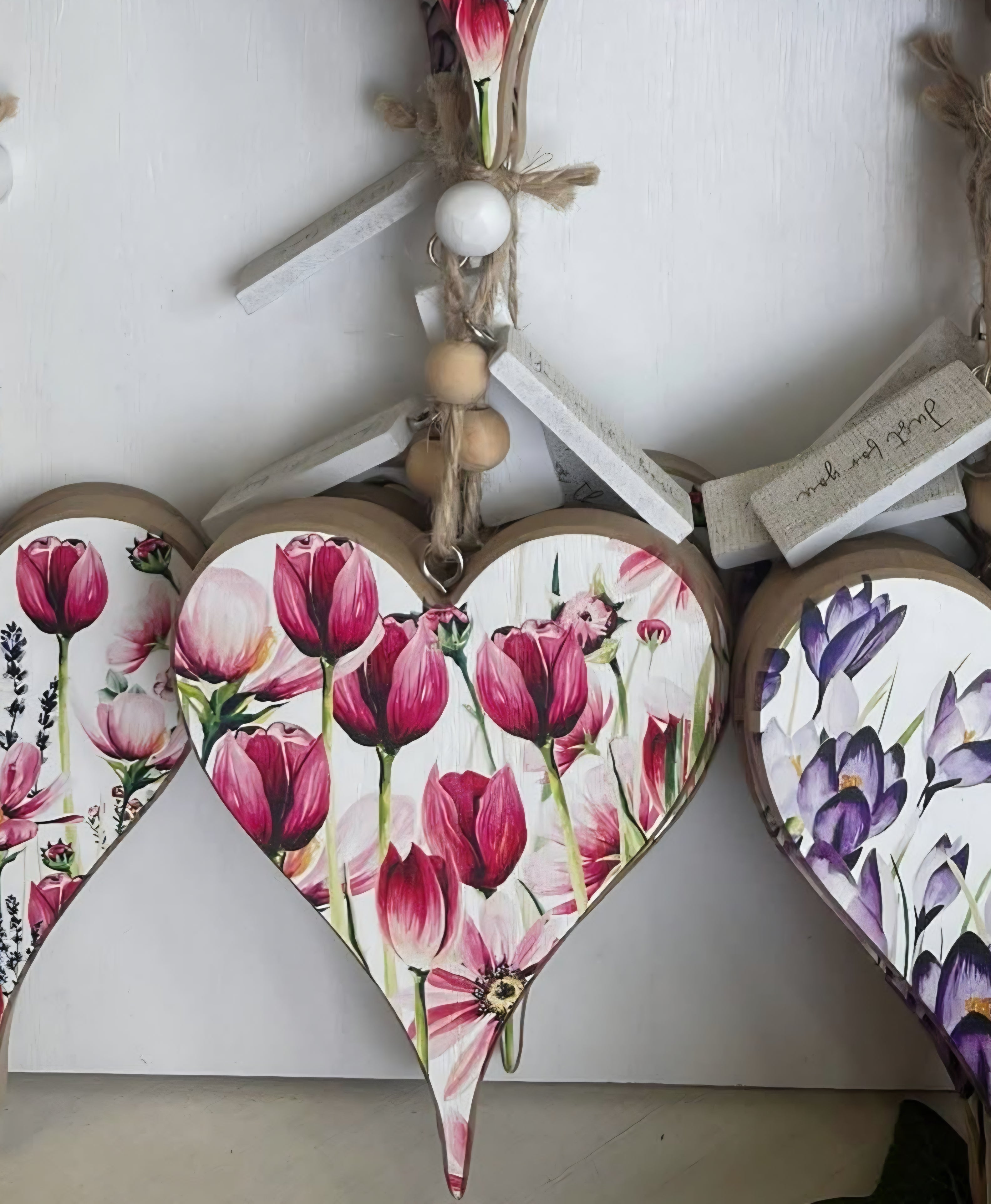 Wooden Hanging Message Hearts - Thinking Of You,  Lots Of Love, You're The Best, Just For You, Sending Love