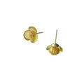 Three Petal Flower Earring in Clear, Green & Gold