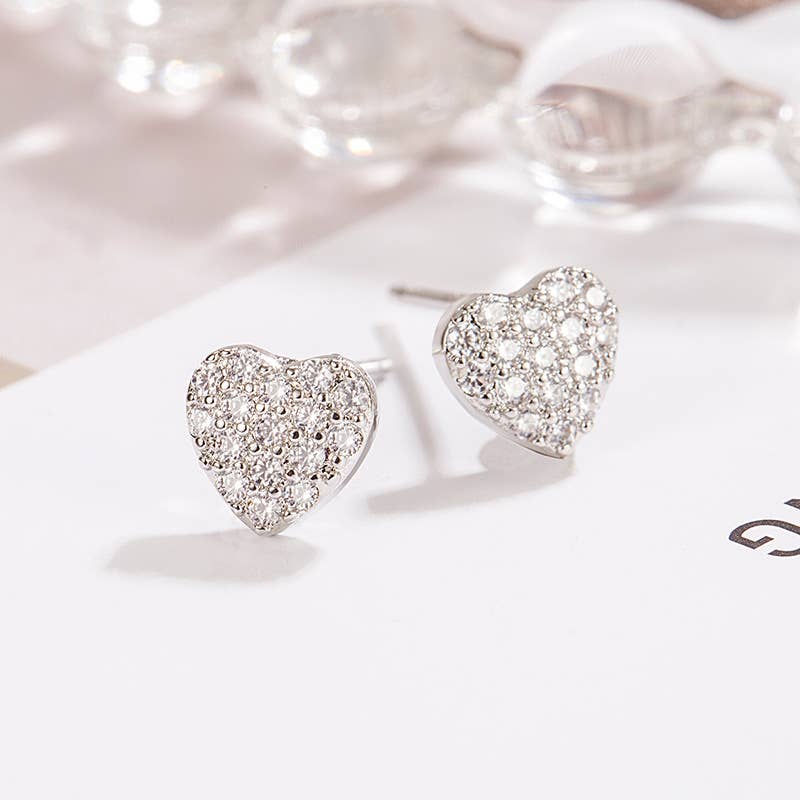 Cubic Zirconia Heart Stud in Silver