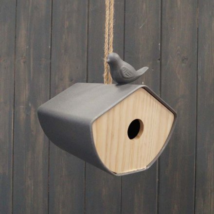 Ecco Friendly Natural Bamboo Japandi Birdhouse - Grey
