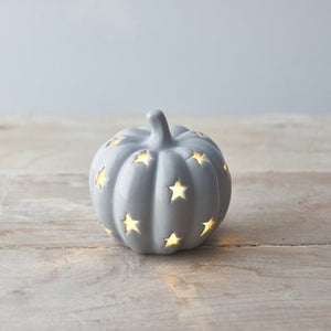 Grey Ceramic T-Light Holder Pumpkin - Small ..