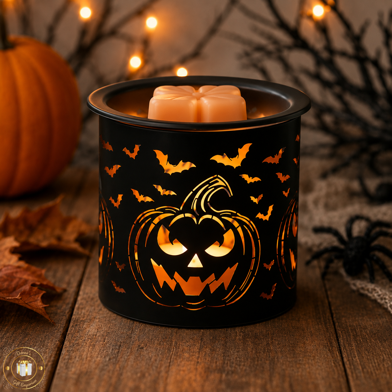 Tealight Wax Melter Burner and Candle Holder - Black & Gold Silhouette - Pumpkin