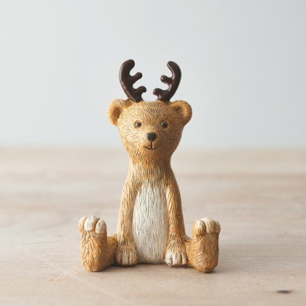 Rustic Bear With Reindeer Antlers