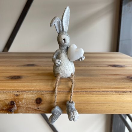 Ben The Grey Rabbit - Sitting with White Heart