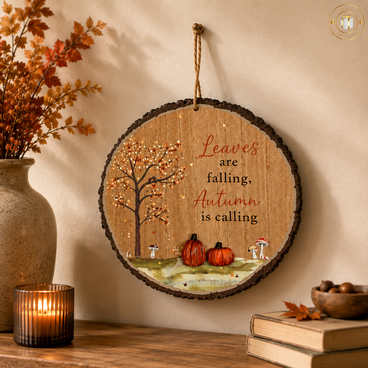 Leaves Are Falling, Autumn Is Calling Hanging Decoration With Pumpkins