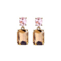 Oval Twin Gem Post Earring in Amber & Pink