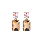Oval Twin Gem Post Earring in Amber & Pink