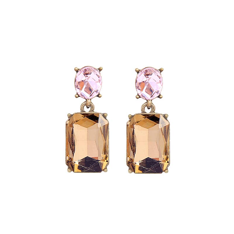 Oval Twin Gem Post Earring in Amber & Pink