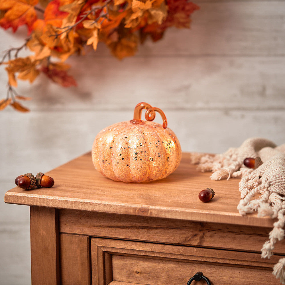 LED Glass Pumpkin - Orange - Small