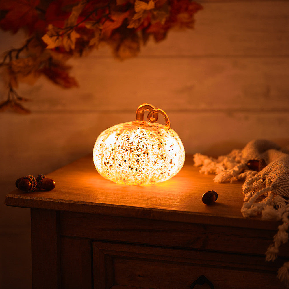 LED Glass Pumpkin - Orange - Small