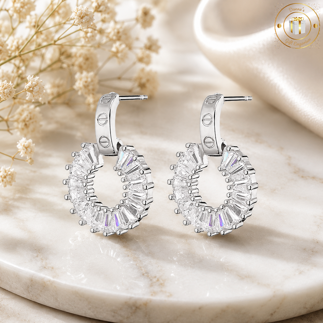 Cubic Zirconia Circle Drop Earring in Silver