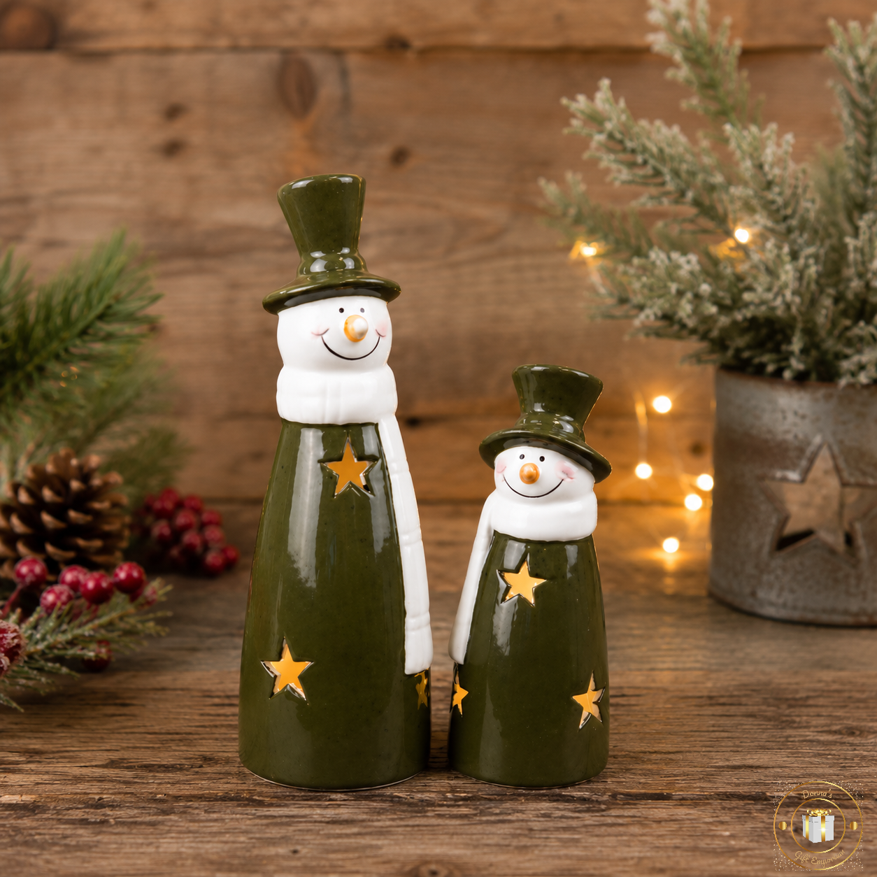 LED Ceramic Snowman Set – Festive Christmas Decoration