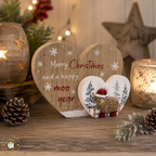 Merry Christmas &amp; Happy Moo Year Wooden Heart Decoration