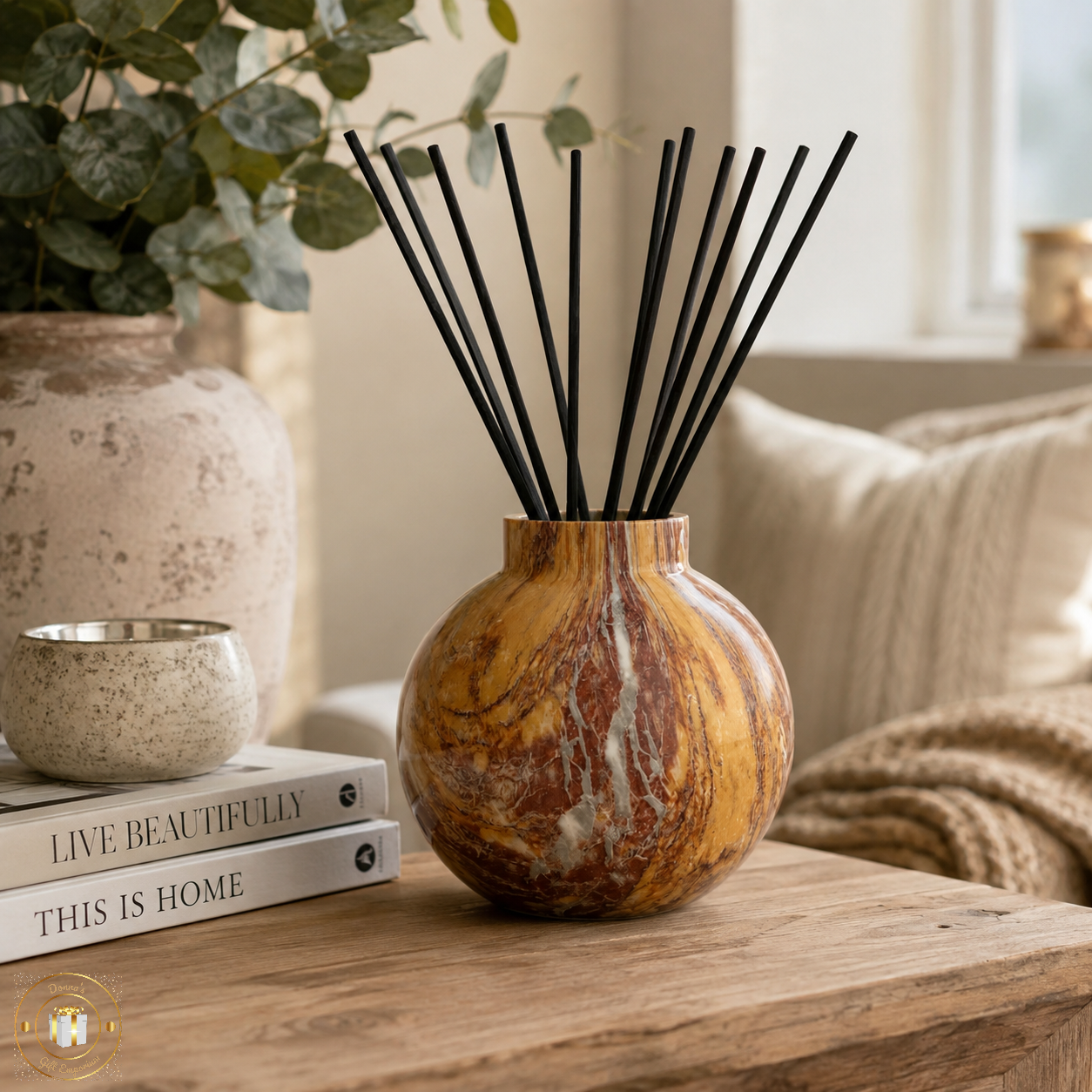 Large Glass Reed Diffuser Bottle & 50 Fibre Reeds - Breccia