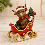Christmas Highland Cow in Sleigh With Tree Ornament