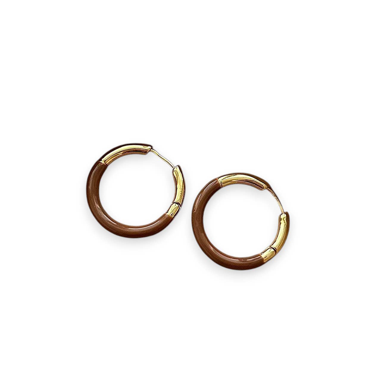 Half Enamel Hoop in Brown & Gold