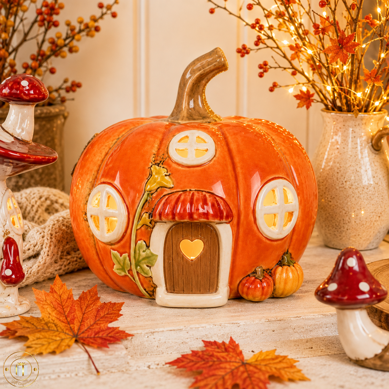 Village Pottery Pumpkin House T-Light Holder