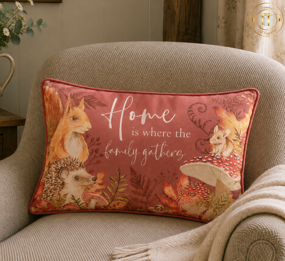 Autumn Toadstool Tales Cushion Home Is Where The Family Gathers