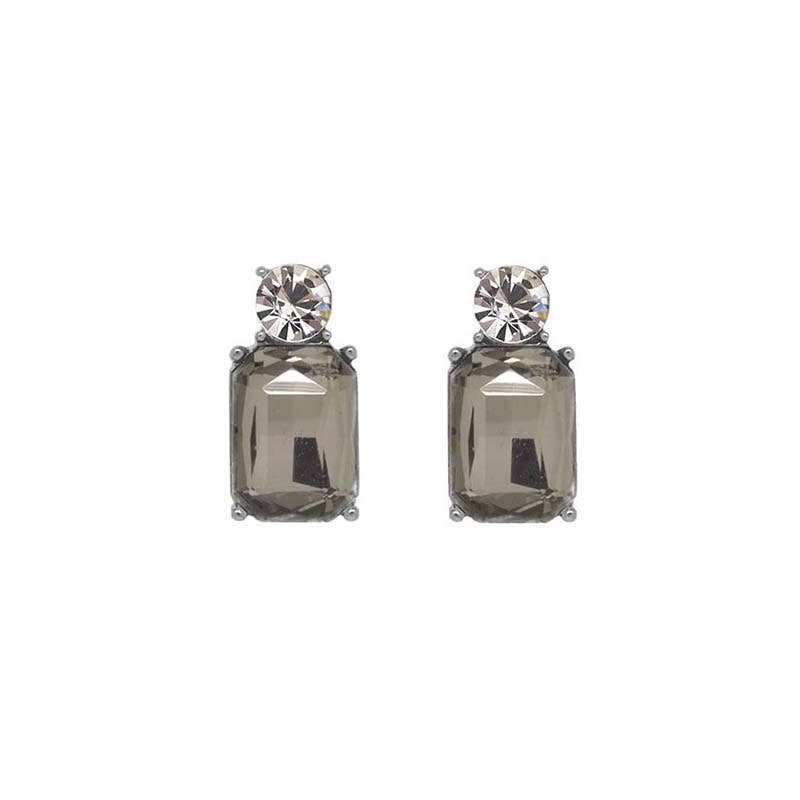 Mini Gem Earring in Silver with Slate & Clear