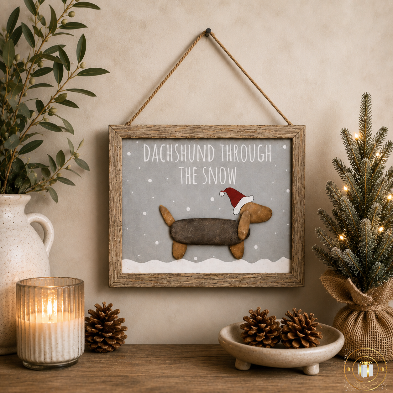 Dashing Dachshund Through The Snow Dog Pebble Art Sign