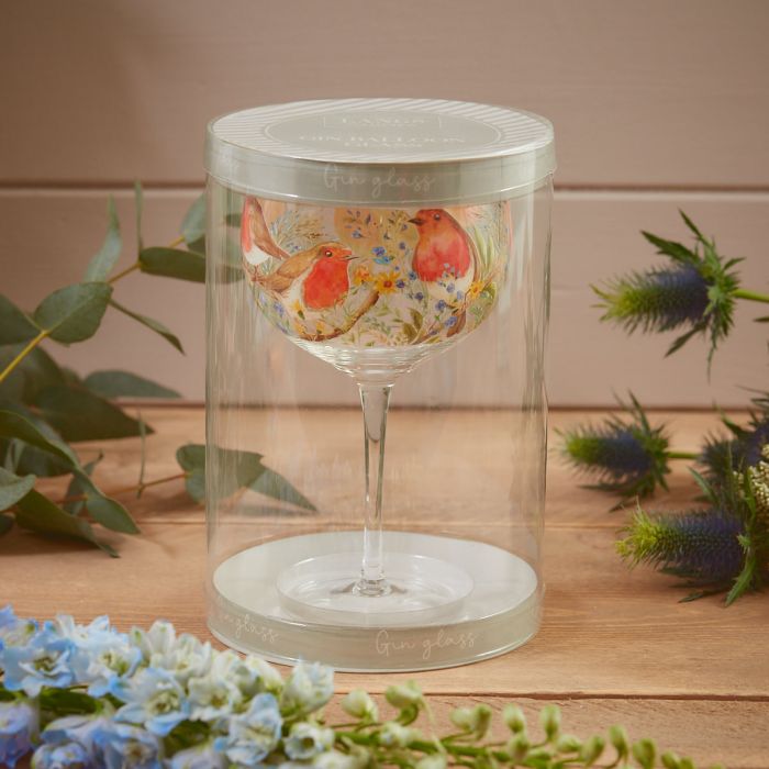 Robin & Forget-me-not Gin Glass