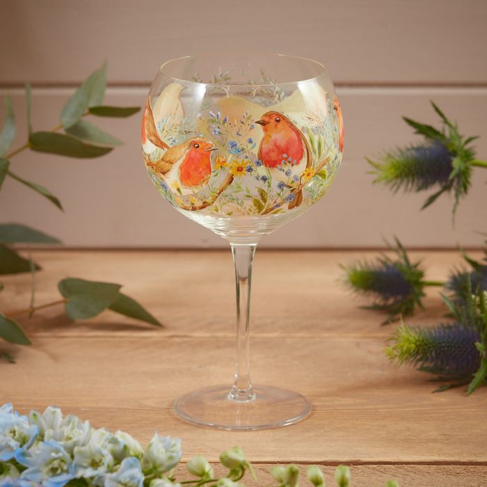 Robin & Forget-me-not Gin Glass