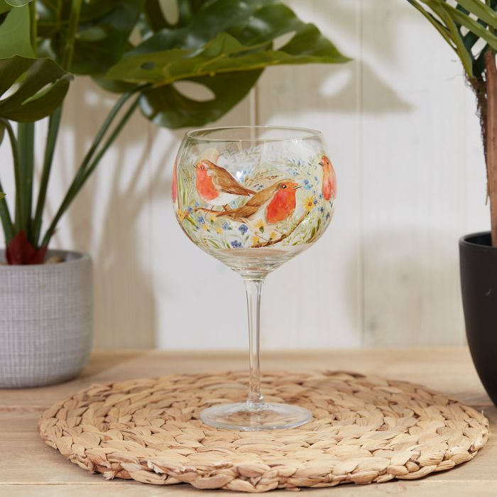 Robin & Forget-me-not Gin Glass